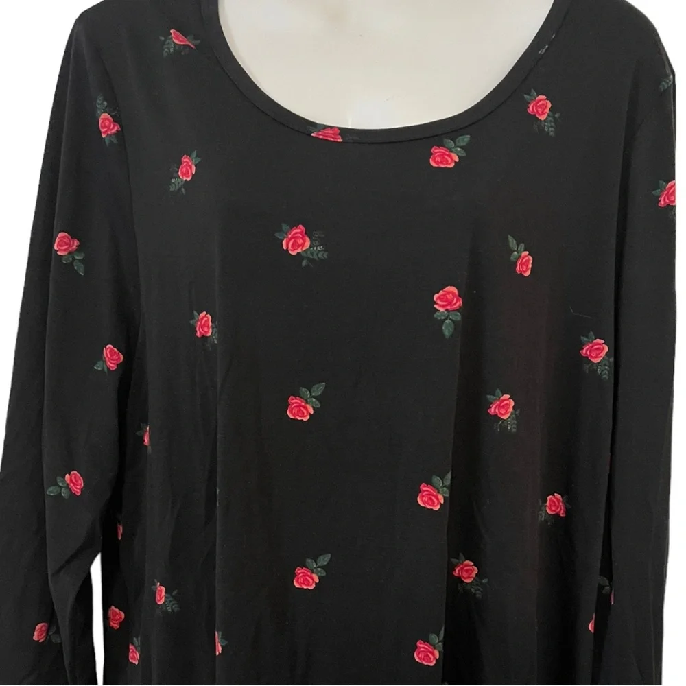 LULAROE Lynnae Top Long Sleevd Black Pink Rose Print size 3XL - Picture 4 of 7